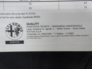 Manual Owners Hand Book 60431435 – Alfa Romeo Brera 2005-2012