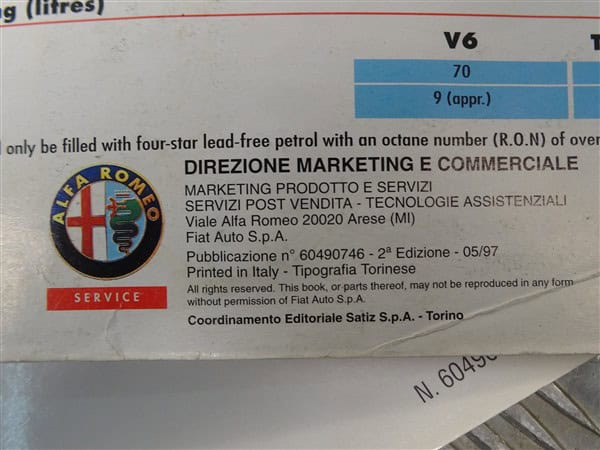 Spider Owners Manual Book Pack 60490746 – Alfa Romeo 916 Spider 1995-1998 - immagine 2